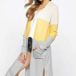 Long Sleeve Color-Block Waffle Thermal Cardigan